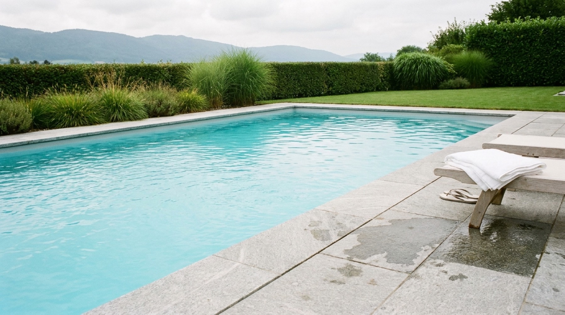 Pool mit Umrandung aus hellem Naturstein
