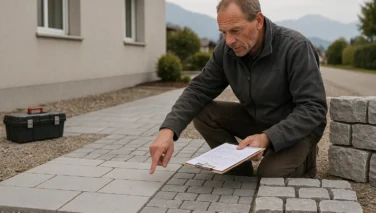 Beratung zu einem Naturstein-Sortiment im Gartenbau mit Platten, Pflaster und Mauersteinen für Aussenanlagen