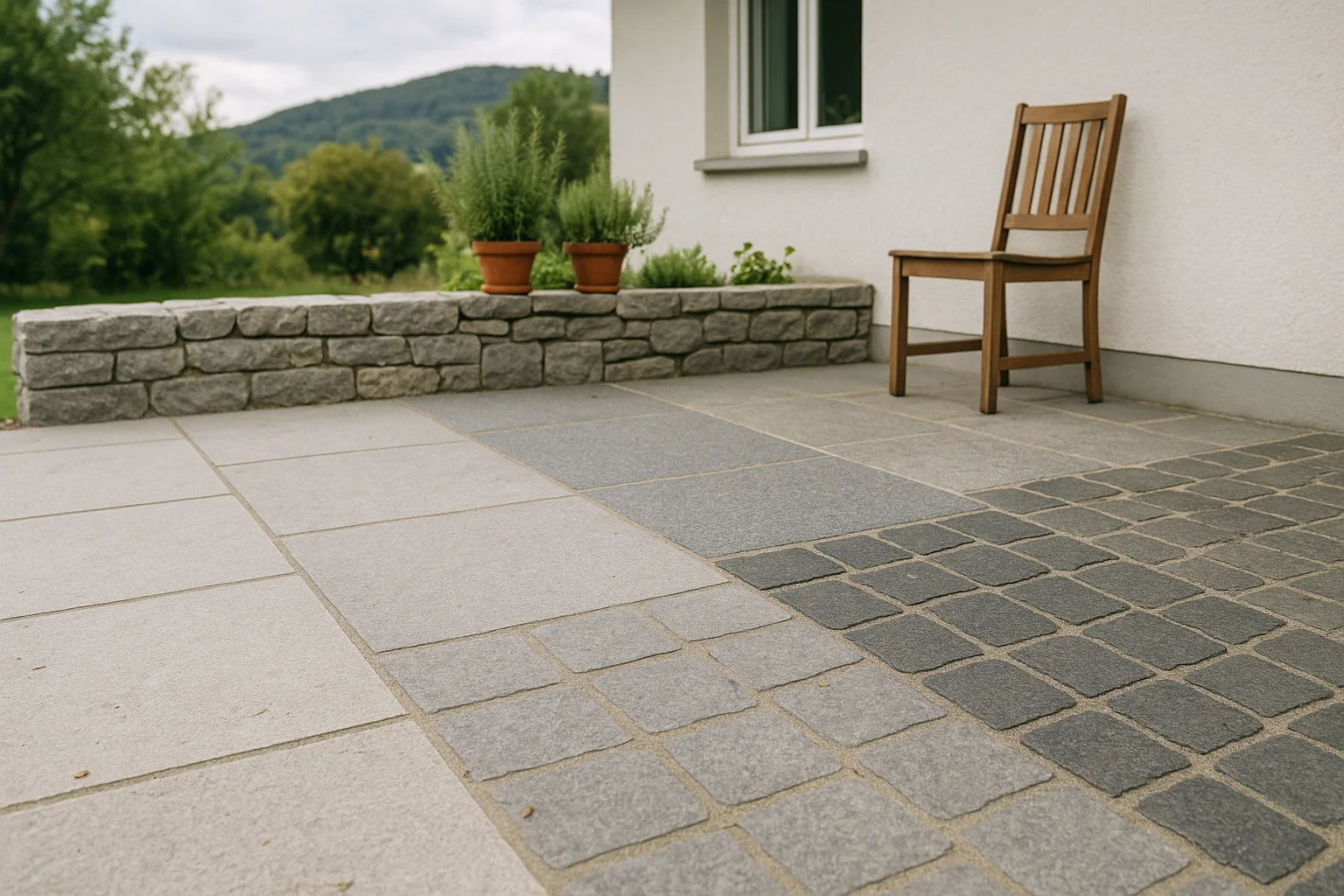 Verschiedene Natursteinoberflächen für Terrasse und Garten im Vergleich
